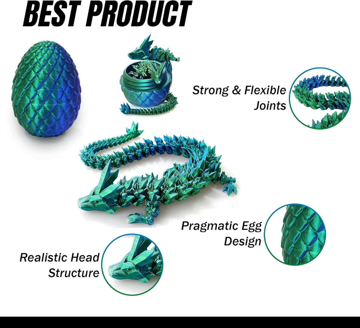 3D Printed Dragon in Egg, Full Articulated Dragon Crystal Dragon with Dragon Egg, Home Office Decor