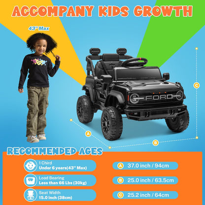 ENYOPRO 12V Licensed Ford Bronco Raptor Ride On Truck Car for Kids, Electric Play Car Ride-On Toy