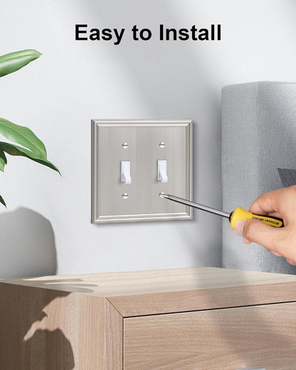 2-Pack Double Toggle Light Switch Cover Plate, Durable Solid Zinc Alloy Decorative Dual Switch