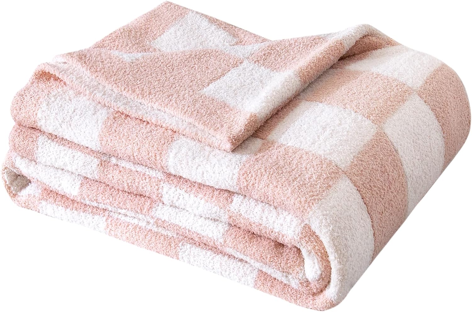 SeaRoomy Checkered Throw Blanket, Soft Fluffy Fuzzy Blanket Reversible Checkerboard Pink Throw