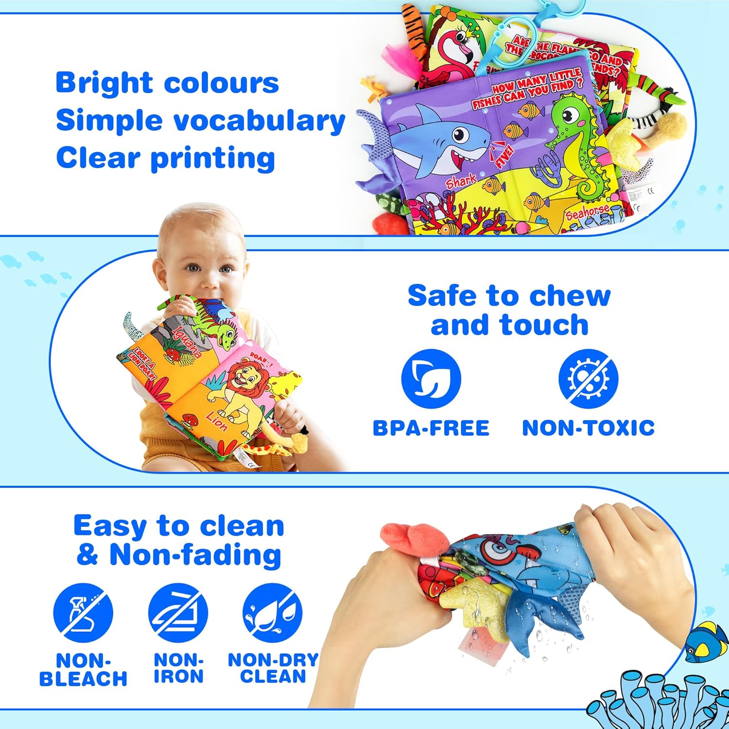 Vanmor Soft Baby Books for 0-18 Month Olds – 2PCS Crinkle Cloth Books with Forest & Ocean Themes
