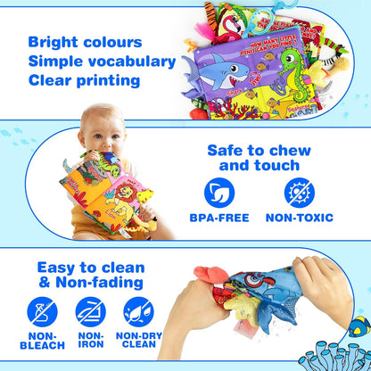 Vanmor Soft Baby Books for 0-18 Month Olds – 2PCS Crinkle Cloth Books with Forest & Ocean Themes