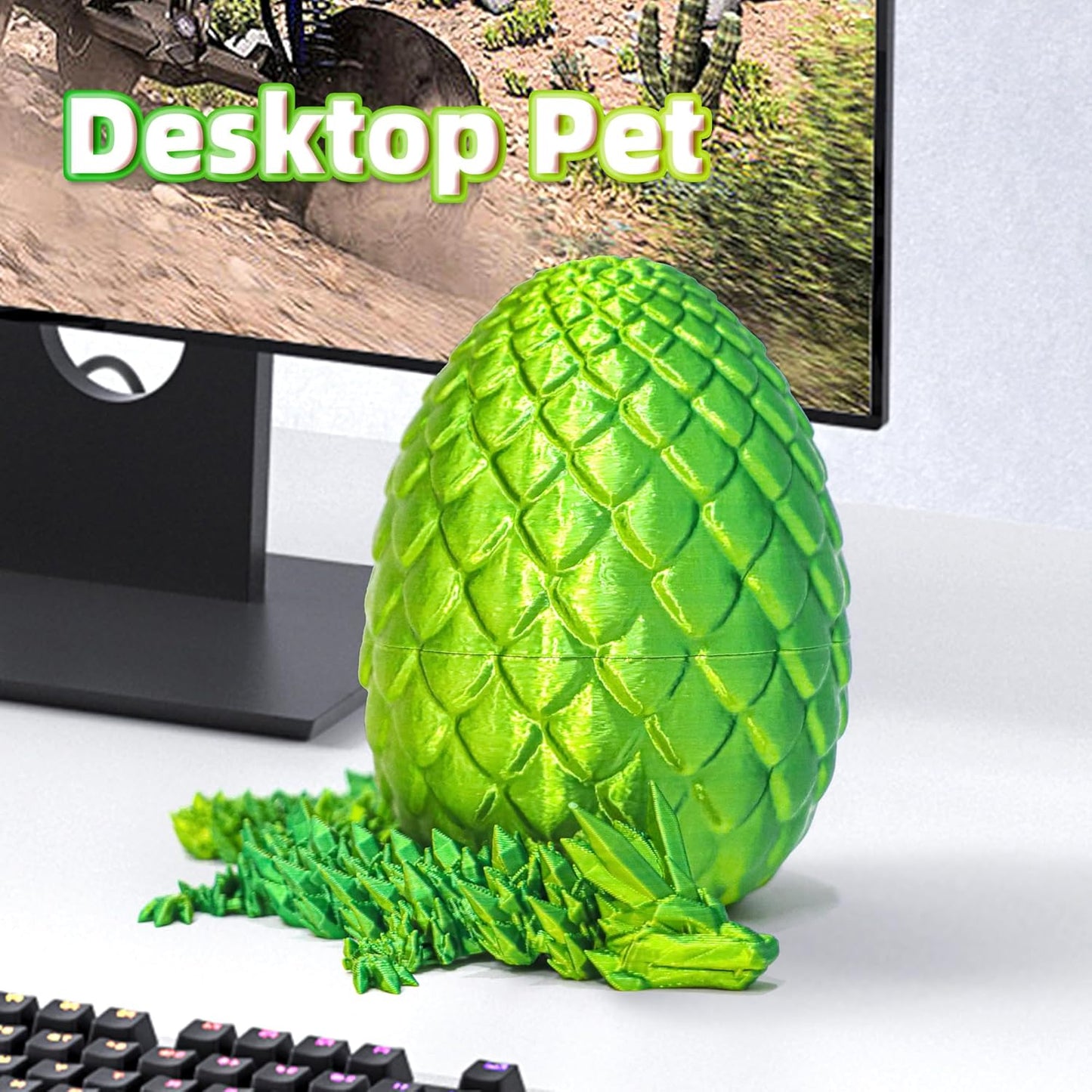 Dragon Egg - 3D Printed Egg with Flexible Pearly Sheen Dragon Inside, 3D Printed Surprise Gift