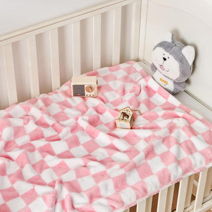 Yurhap Checkered Baby Blanket for Girls Pink Fleece Baby Blankets for Girls Boys, Warmer Comfort