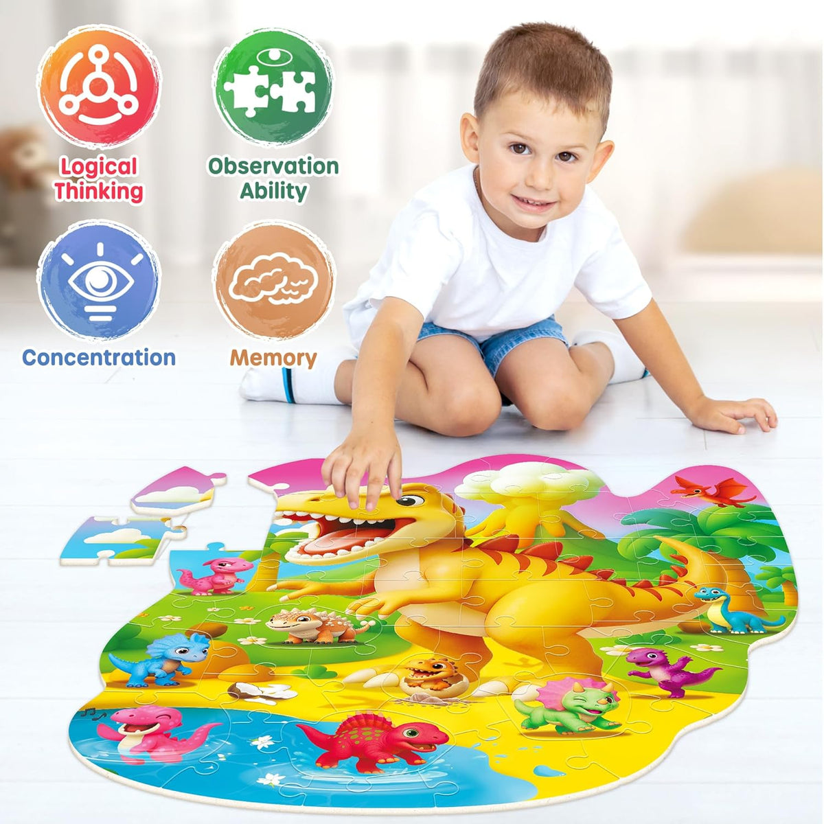 SYNARRY Dinosaur Floor Puzzles for Kids Ages 4-6, Large 45 Piece Floor Puzzles for Kids Ages 3-5