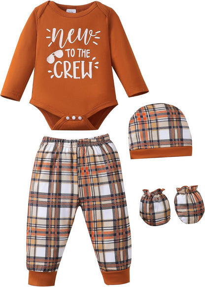 NZRVAWS Newborn Baby Boy Girl Clothes Unisex Infant Romper Pants Set Hat 4-Pack Outfits 0-12 Months