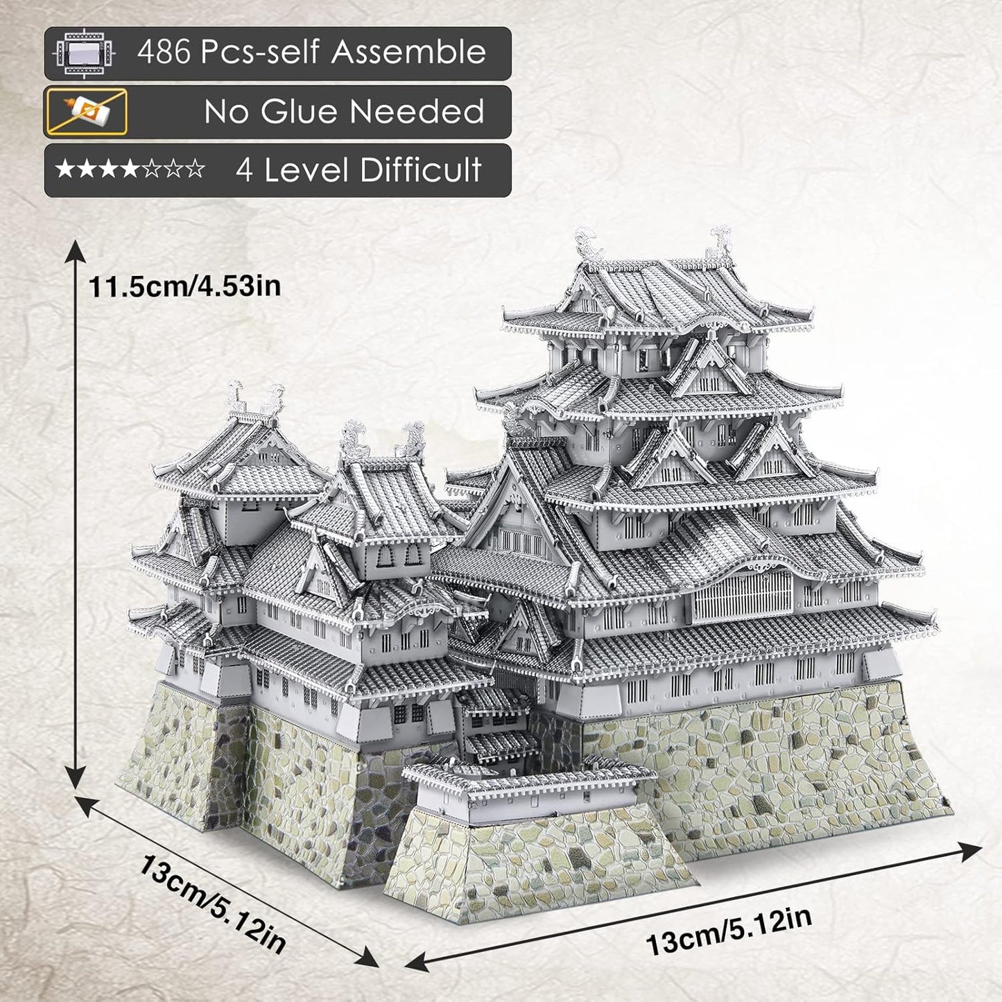 Piececool 3D Metal Puzzles for Adults, Himeji Castle - Japanese Architecture 3D Model Building Kits