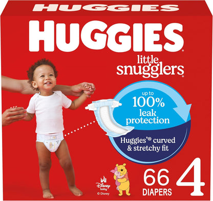Huggies Size 4 Diapers, Little Snugglers Baby Diapers, Size 4 (22-37 lbs), 66 Count, Packaging May