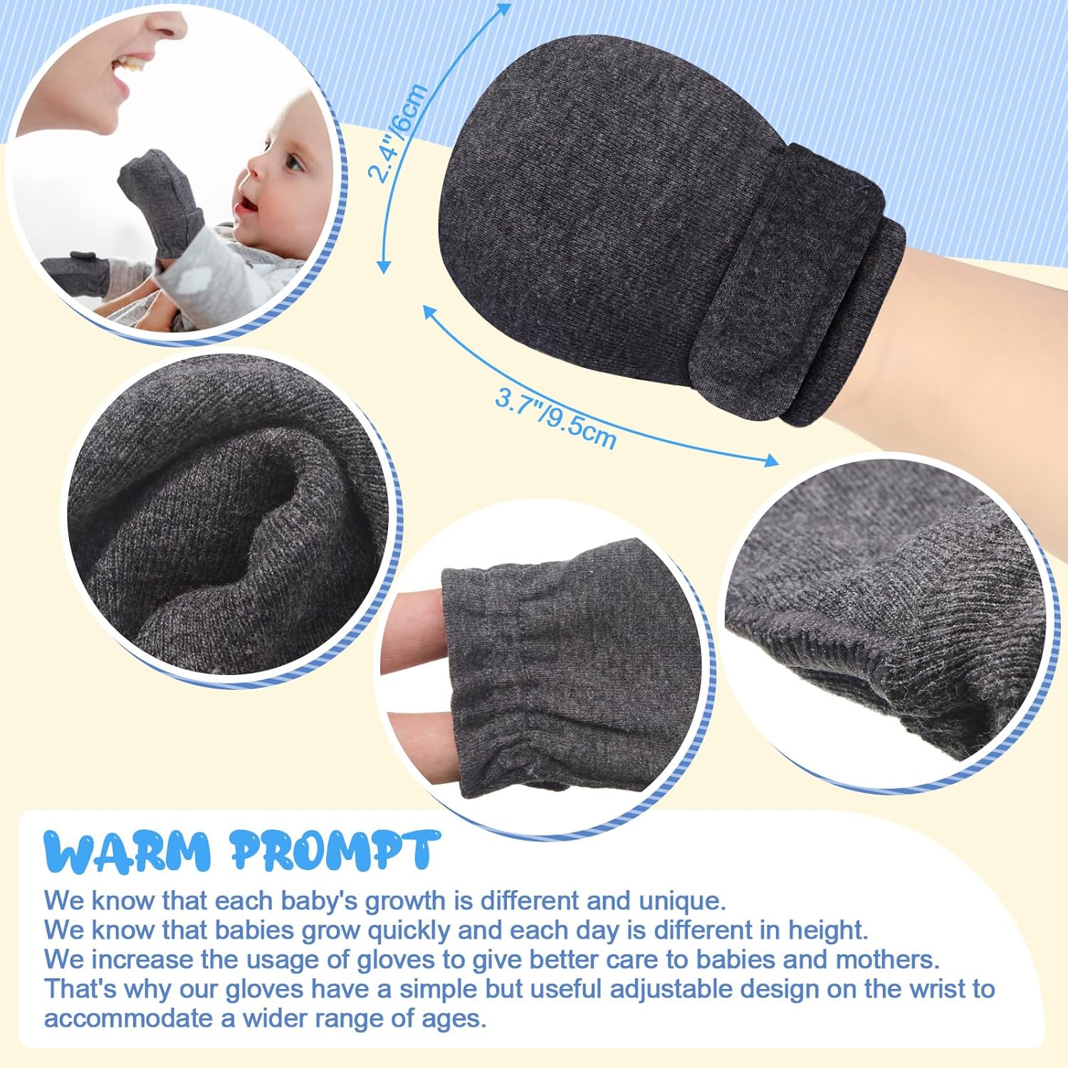 Newcotte Adjustable Baby Mittens No Scratch Newborn Cotton Breathable Gloves Warm Baby Mitts for