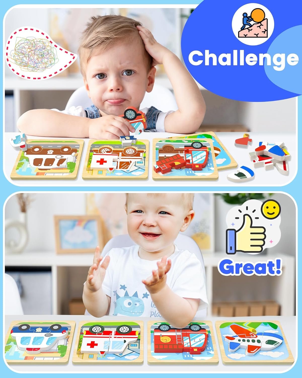 Benresive Wooden Toddler Puzzles, Montessori Toys for 1 2 3 Year Old Boys, Toys for 1 2 3 Year Old