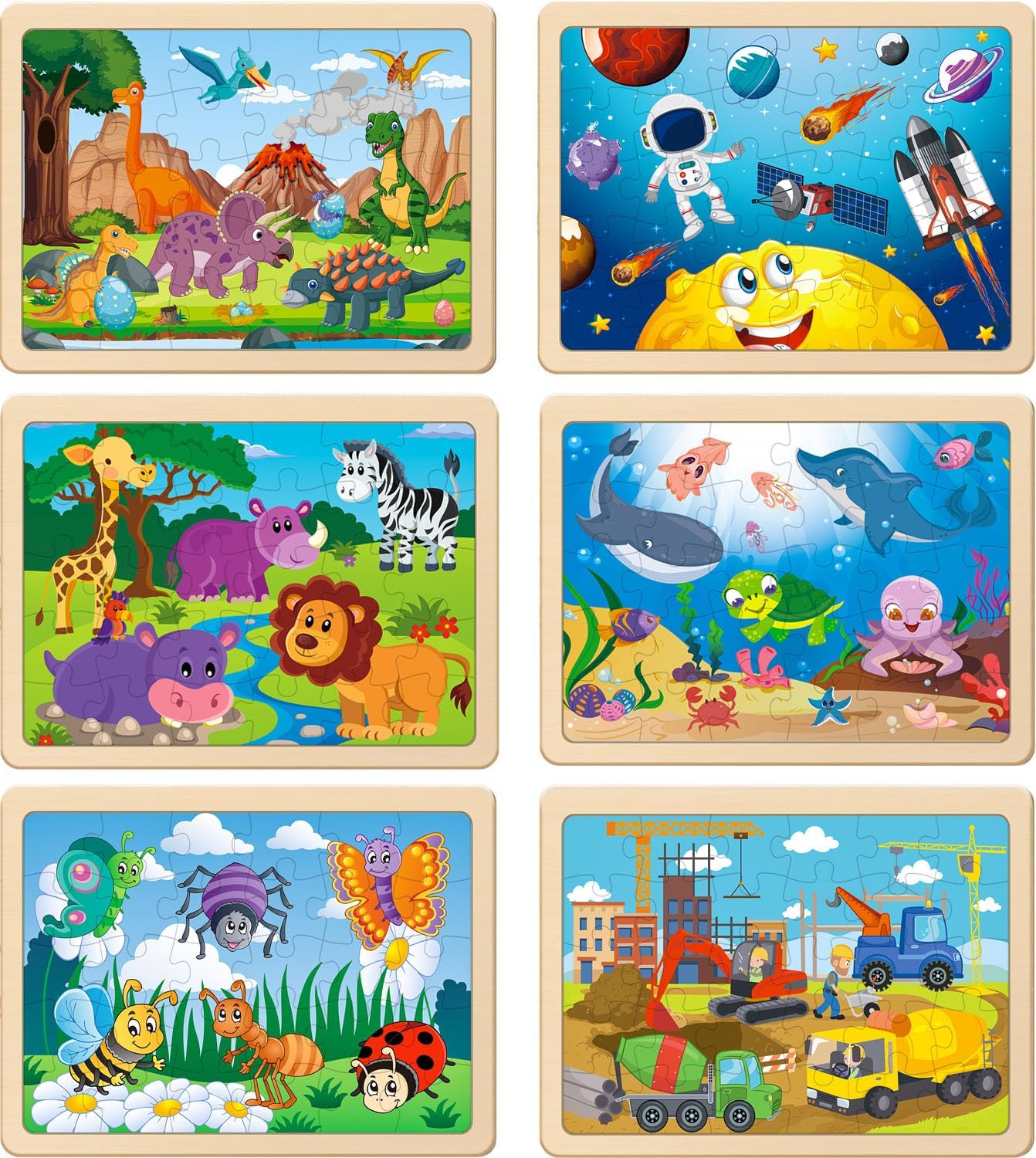 Wooden Puzzles for Kids Ages 4-6, 6 Packs 30 PCs Jigsaw Puzzles for Kids Ages 3-5 | 4-8, Wooden