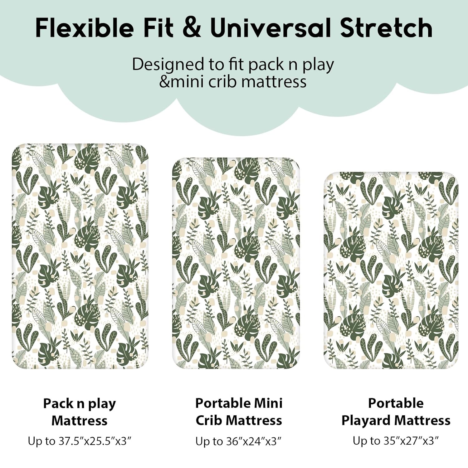 Yoofoss Pack and Play Sheets Fitted, Mini Crib Sheets 2-Pack for Pack N Play Mattress, Stretchy