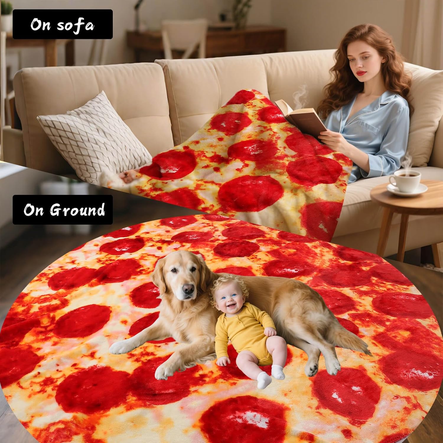 85in Pepperoni Pizza Blanket White Elephant Gifts for Adults Useful Sausage Throw Blankets Woemn