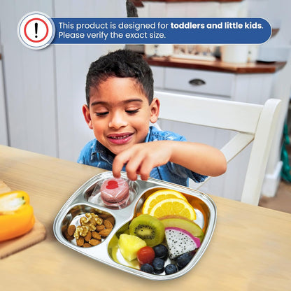 Korean Stainless Steel Divided Plates, Kids Toddlers Babies Tray, BPA Free, Diet Food Control
