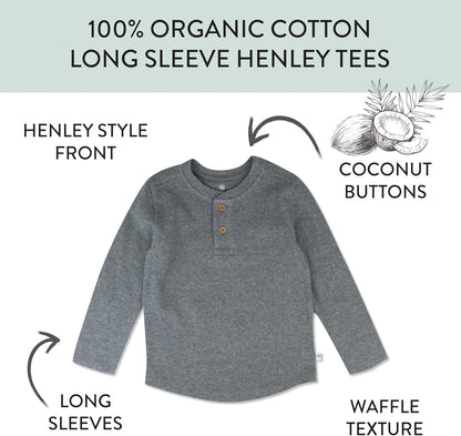 HonestBaby 5-pack Waffle Henley Long Sleeve Shirts 100% Organic Cotton for Infant Baby and Toddler