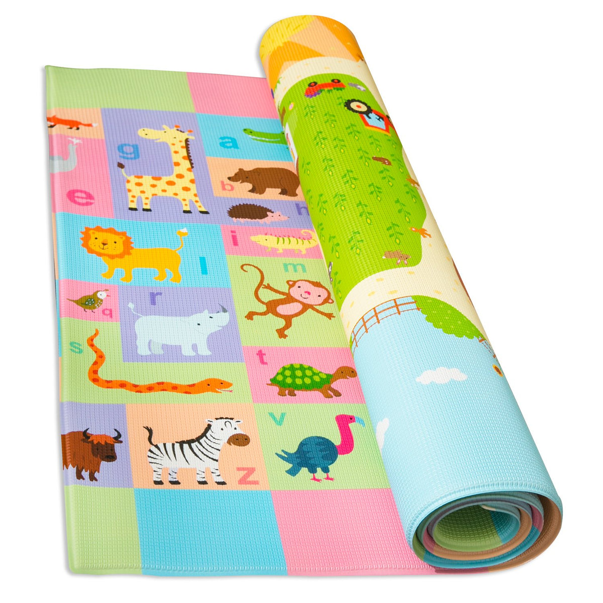 Baby Care Play Mat (Medium, Playful - Busy Farm) 73’’ x 49’’ Original One-Piece Reversible Rollable