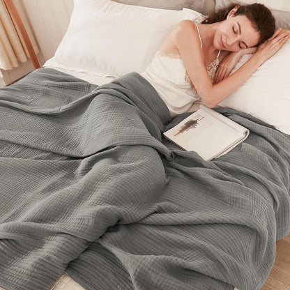 EMME Muslin Grey Twin Blanket 100% Cotton Bed Blankets for Adults and Baby 60"x80" Lightweight Soft