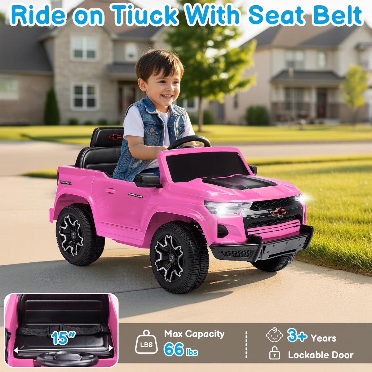 Winado 12V Licensed Chevrolet Colorado Electric Ride on Car for Kids, Pink