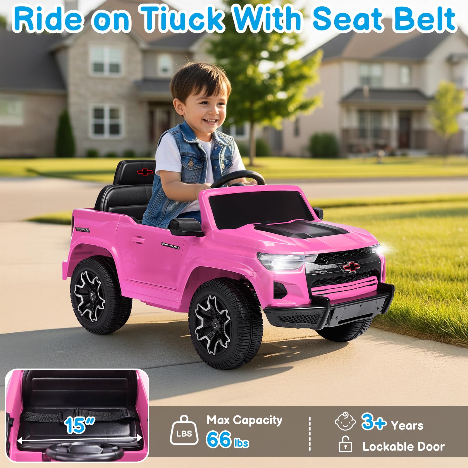 Winado 12V Licensed Chevrolet Colorado Electric Ride on Car for Kids, Pink