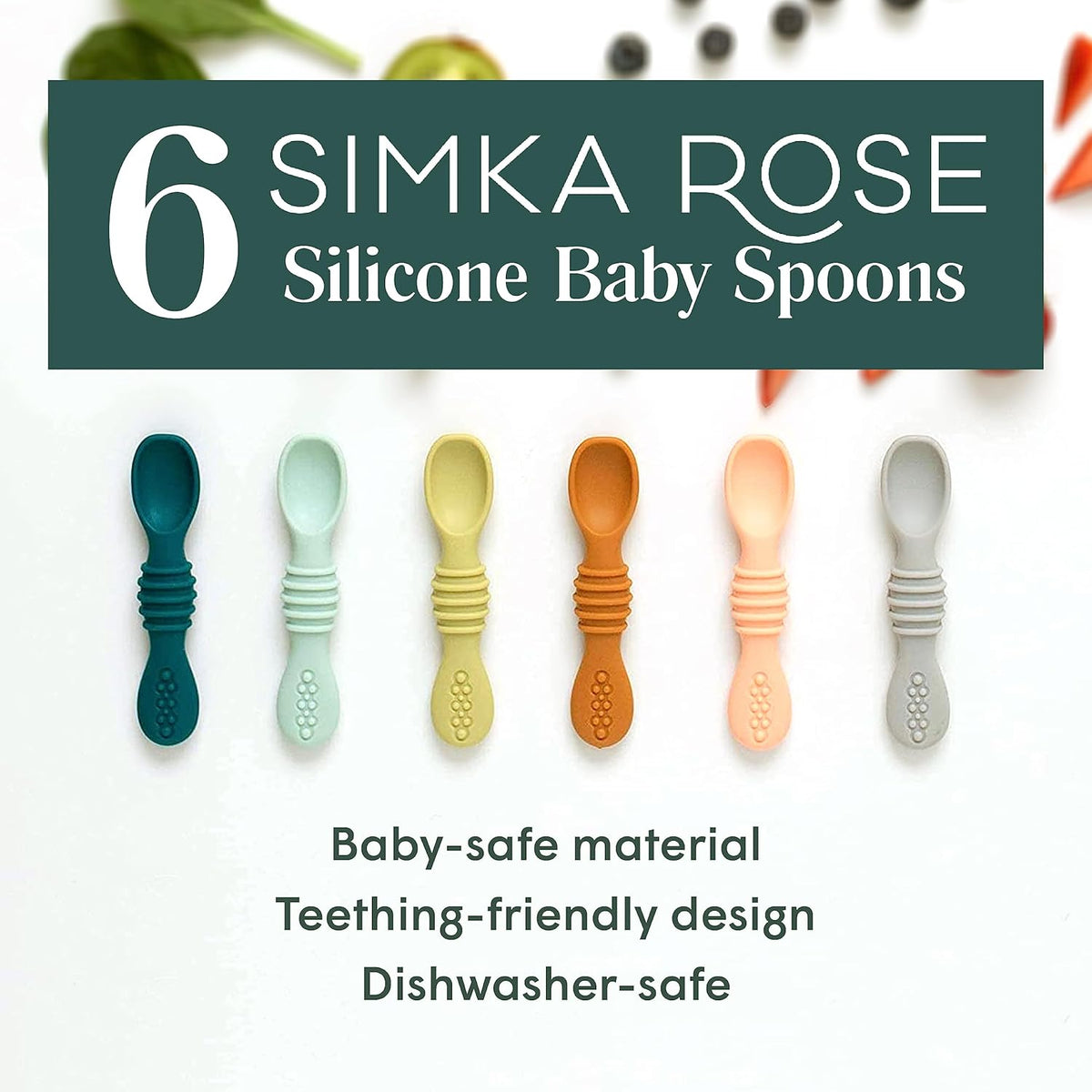Simka Rose Silicone Baby Spoons Self Feeding (6 Pack)- First Stage Infant Spoons for Babies &