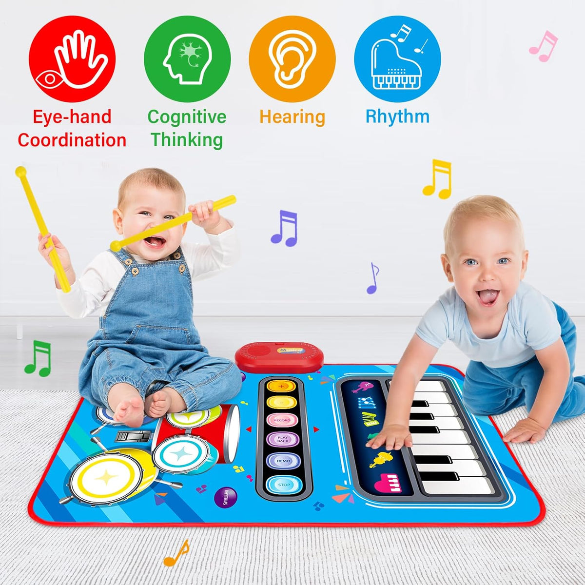 Baby Toys for 1 Year Old: Baby Musical Mat Toddler Toys Age 1-2 - 2 in 1 Piano Drum Babies Play Mat