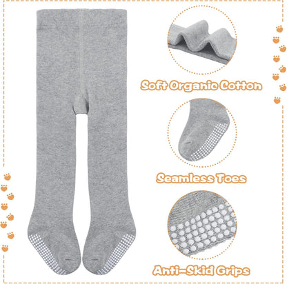 Zando Baby Girls Tights Cozy Cotton Infant Non Slip Grip Leggings Toddler Solid Knit Pantyhose Warm