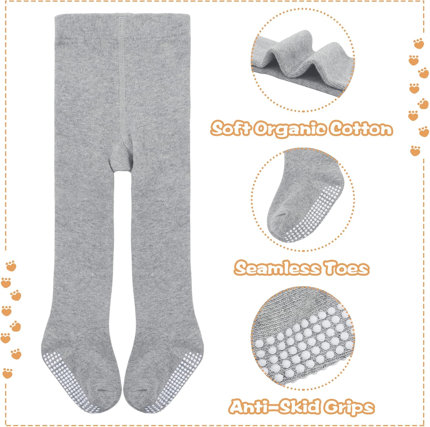 Zando Baby Girls Tights Cozy Cotton Infant Non Slip Grip Leggings Toddler Solid Knit Pantyhose Warm
