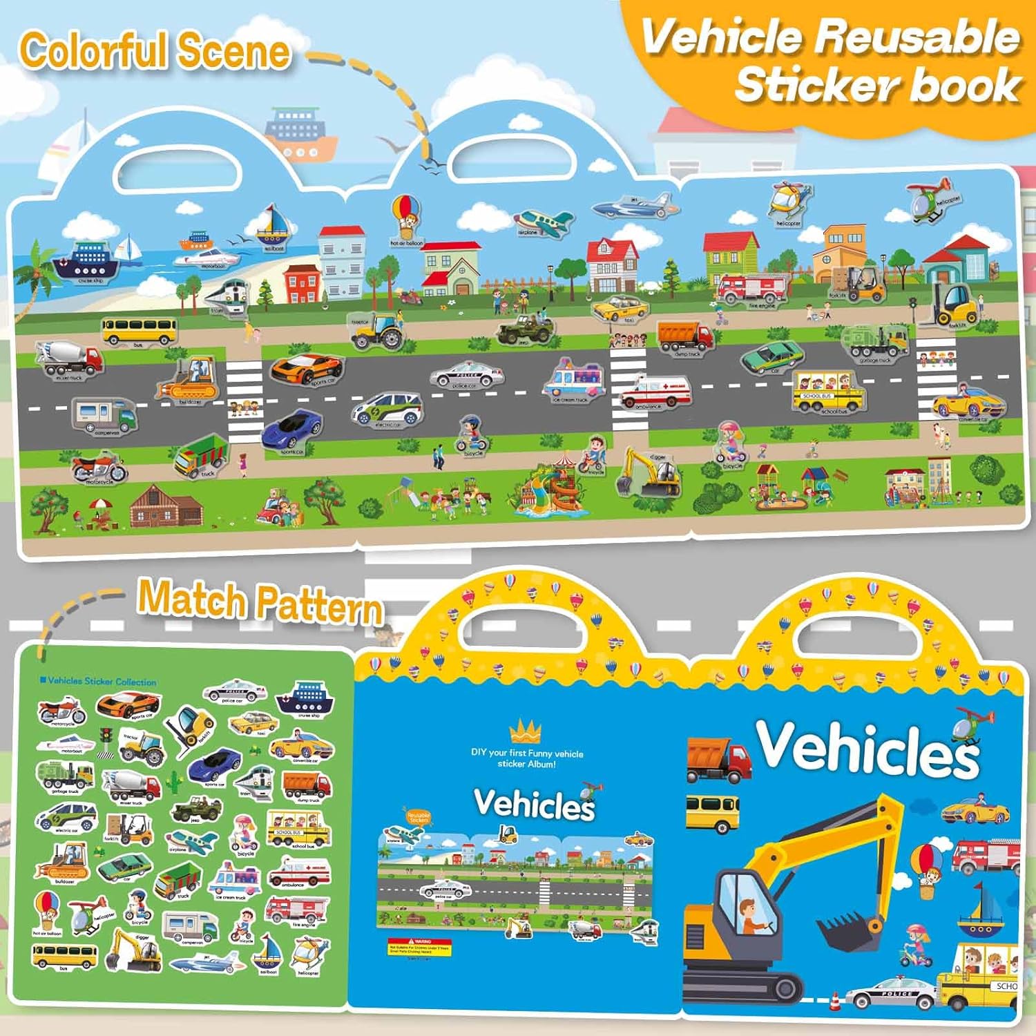 3 Sets Sticker Books for Toddlers 2-4 Years, Reusable Stickers Books for Toddlers 1-3, Travel Toys