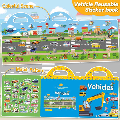 3 Sets Sticker Books for Toddlers 2-4 Years, Reusable Stickers Books for Toddlers 1-3, Travel Toys
