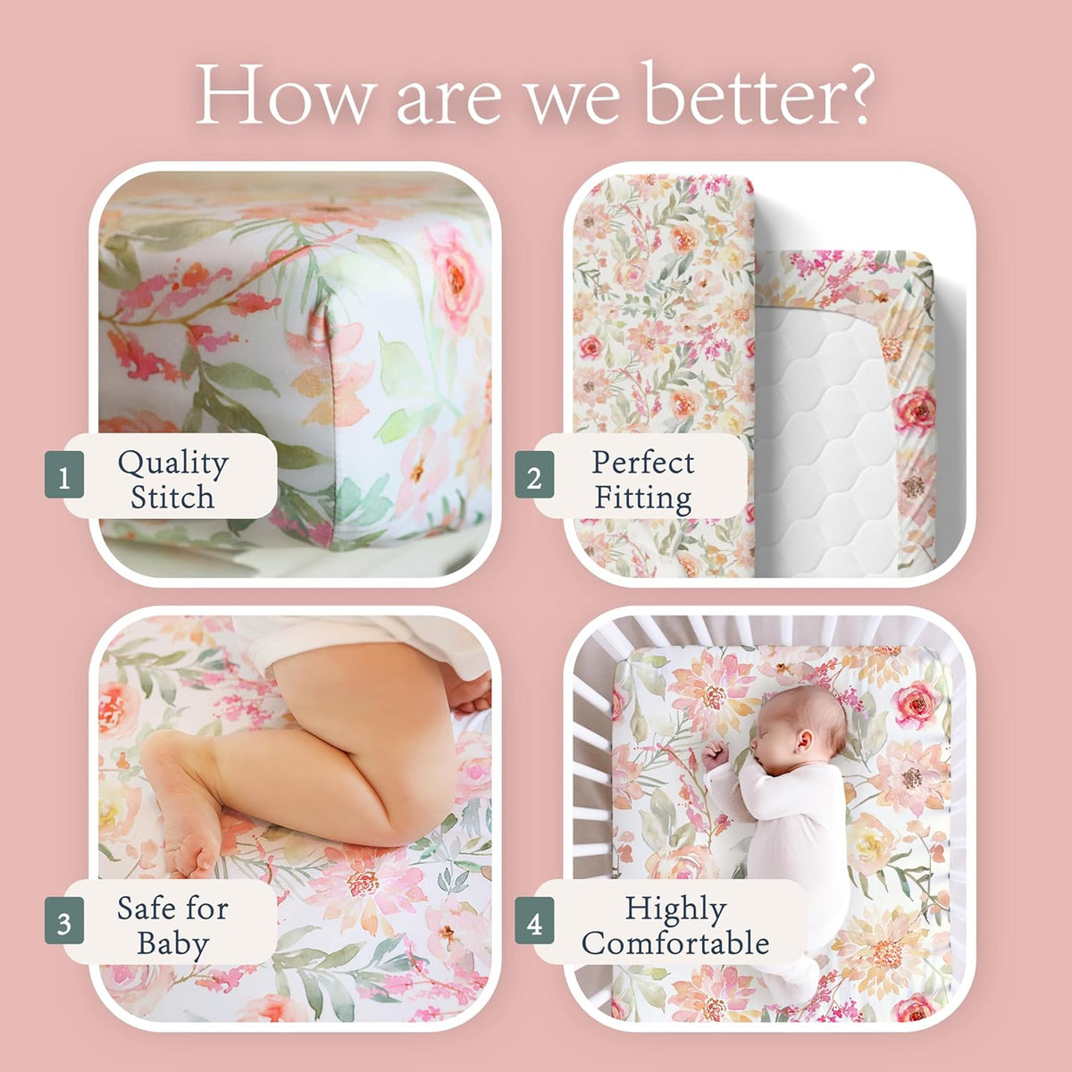 Baby Girls Crib Sheets | 2 Pack Floral Ultra-Soft Bedding for Crib Mattress and Toddler Beds