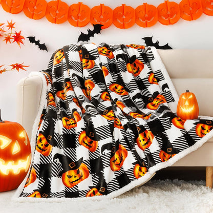 Touchat Halloween Blanket Twin Size 60" X 70"，Pumpkin Sherpa Fall Fuzzy Fluffy Soft Cozy Blankets