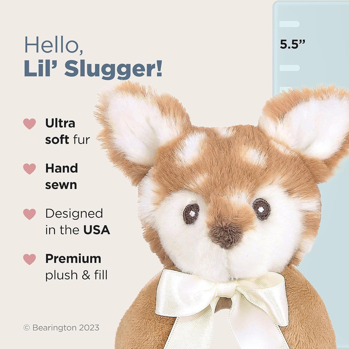 Bearington Collection Baby Lil’ Willow, 5.5 Inch Fawn Plush Stuffed Animal, Soft Baby Rattles and