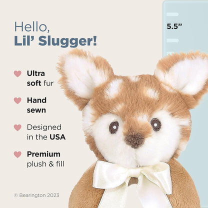 Bearington Collection Baby Lil’ Willow, 5.5 Inch Fawn Plush Stuffed Animal, Soft Baby Rattles and