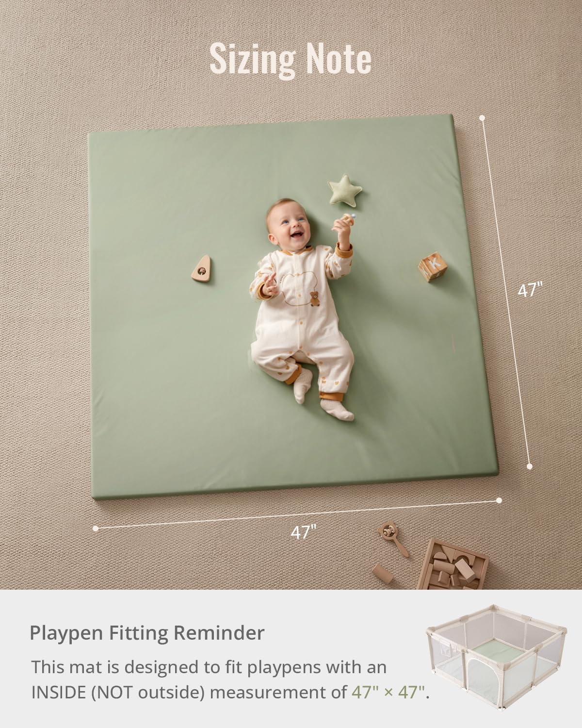 Blissful Diary Vegan Leather Baby Play Mat, 47x47 Thicken Foam Cushioned & Waterproof Playpen Mat