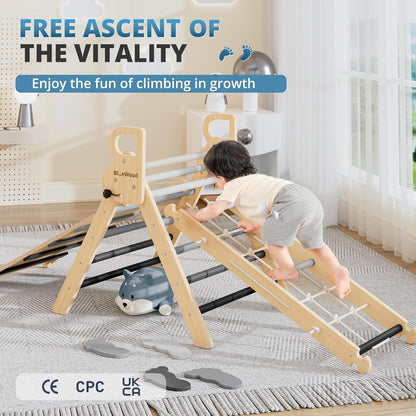 BlueWood 10-in-1 Pikler Triangle Set, Toddler Climbing Toys Indoor, Montessori Climber, Baby Jungle
