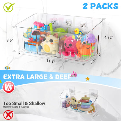 Bath Toy Storage 2 Packs, Large Bath Toy Holder - 3 Compartments, Quick-Dry