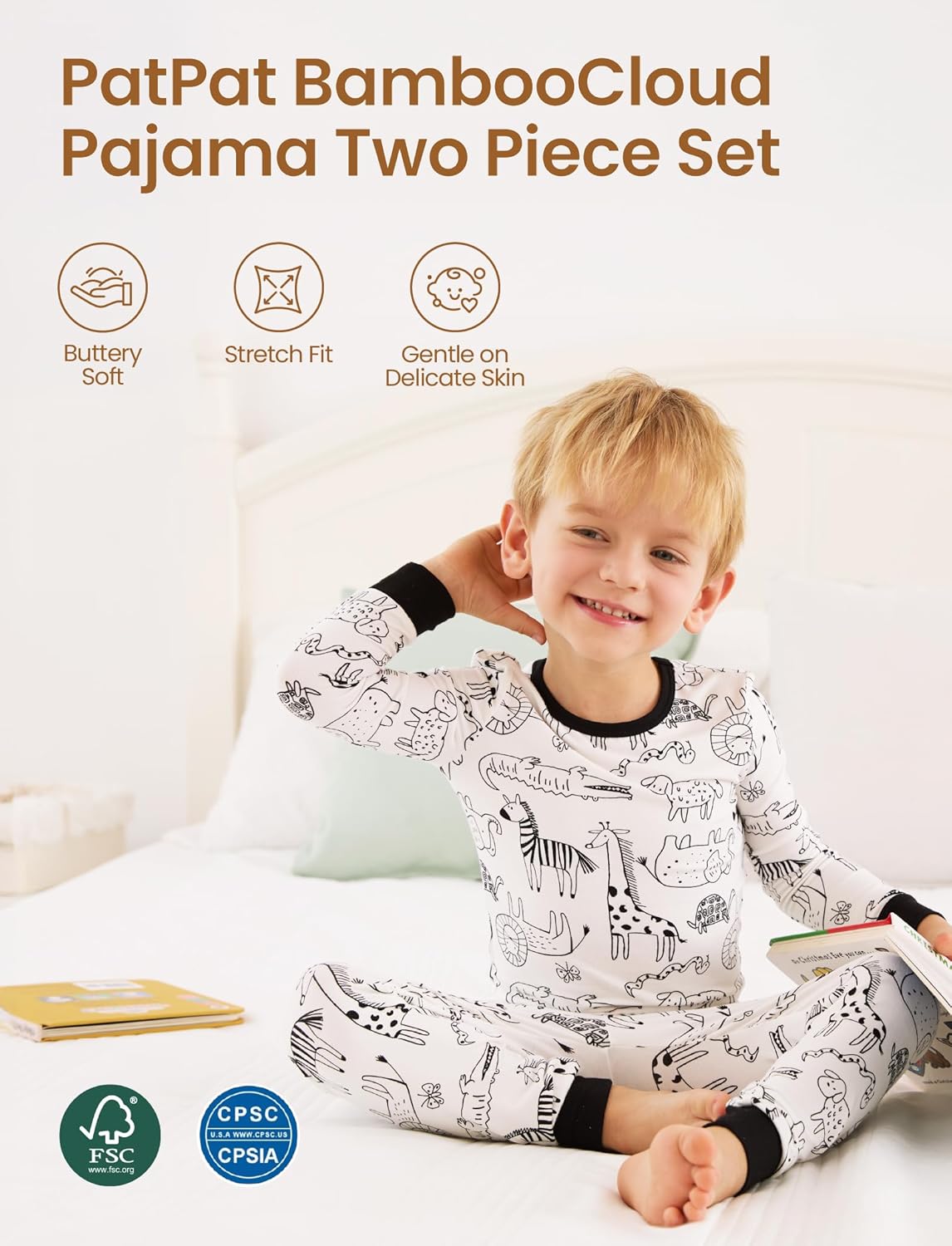 PATPAT Bamboo Viscose Pajama Set for Toddlers with Improved Tensile Strength, Snug Fit Pjs Sleeper
