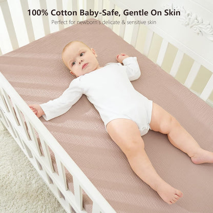 Bearmoss Muslin Crib Sheets - 100% Cotton Baby Crib Sheets Fitted for Standard Crib Mattress &
