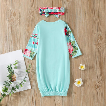 AMAWMW Newborn Baby Girl Little Sister Sleeper Gown Stripe Long Sleeve Nightgown Pajamas Gifts