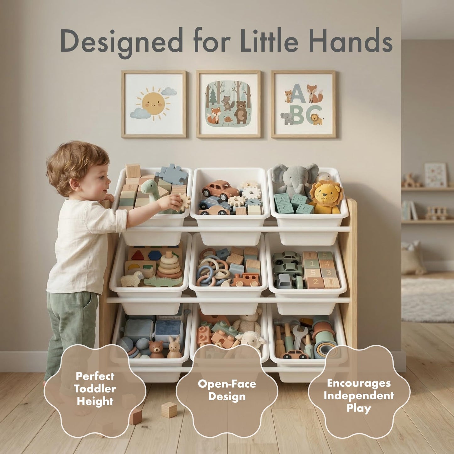 Humble Crew Kids Toy Organizer with 9 Bins, 3 Tier Storage for Playroom