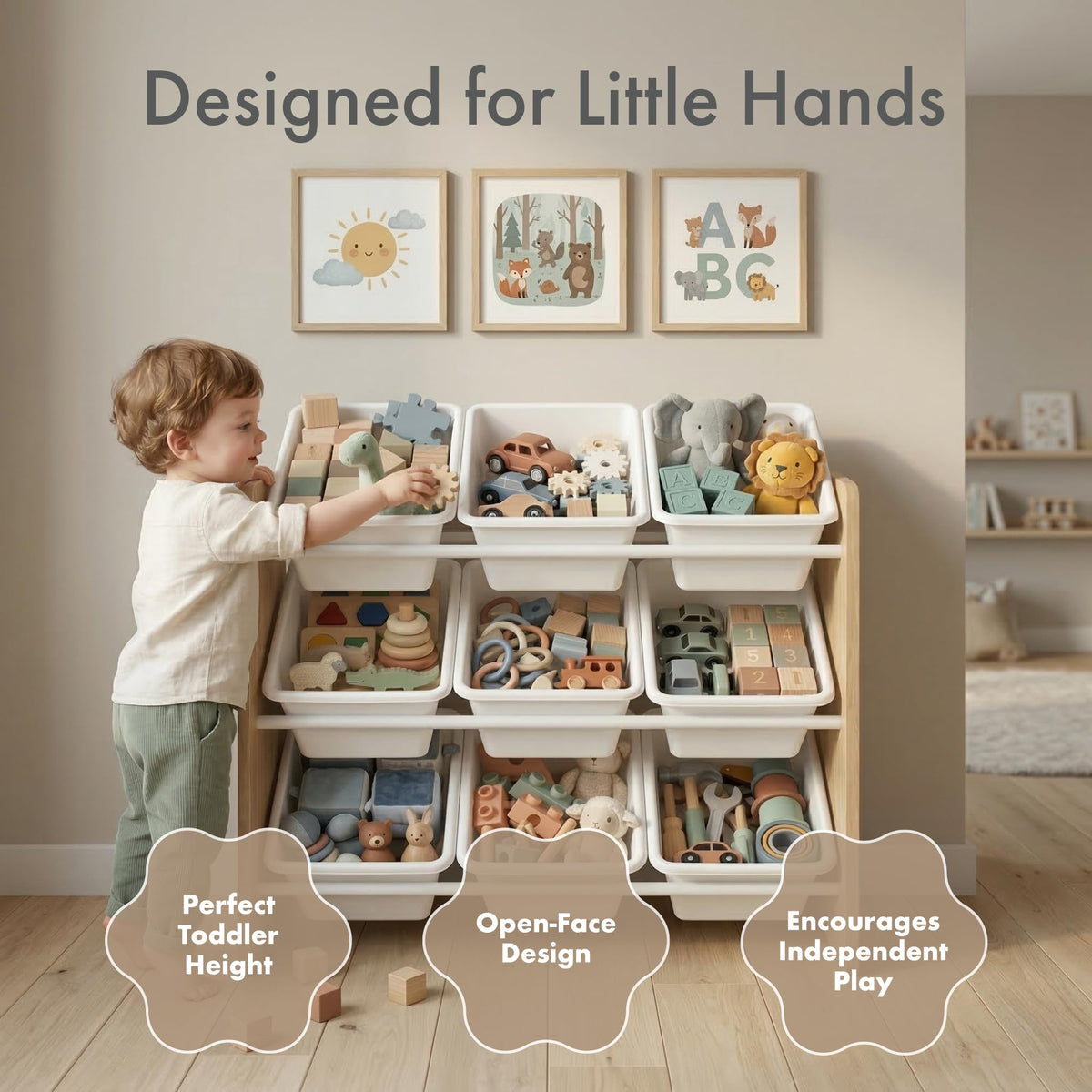 Humble Crew Kids Toy Organizer with 9 Bins, 3 Tier Storage for Playroom