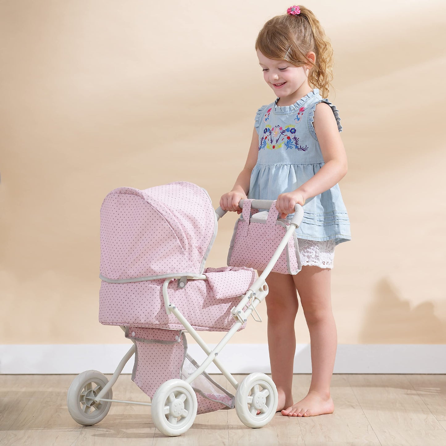 Olivia's Little World Buggy-Style Baby Doll Stroller with Retractable Canopy, Storage Underneath