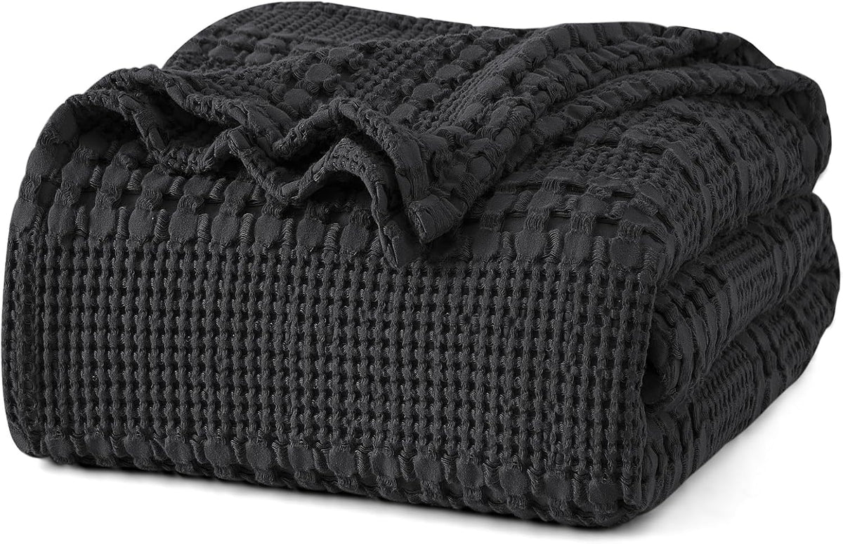 PHF 100% Cotton Waffle Weave Blanket King Size, Soft Lightweight Breathable Cozy Summer Blankets