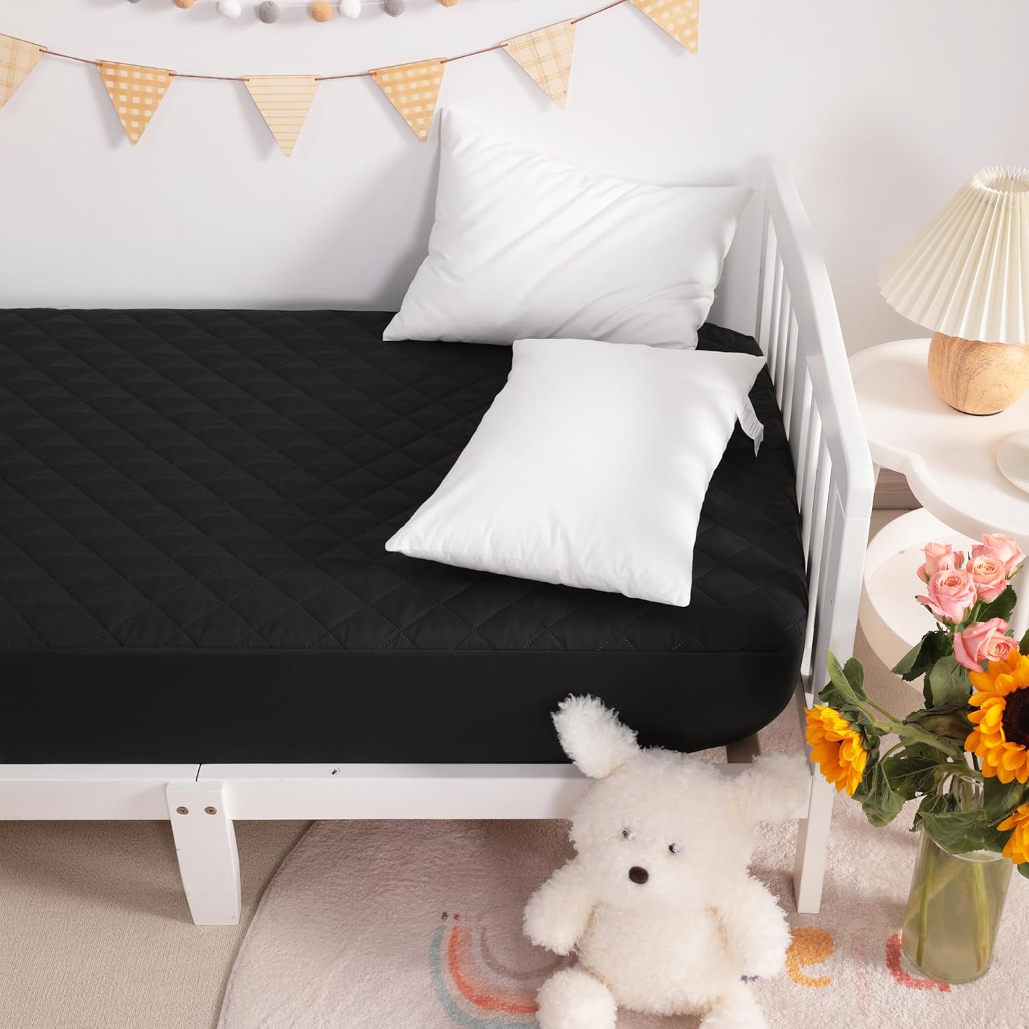 NTBAY 2 Pack Waterproof Crib Mattress Protector, Quilted 28"x52" Toddler Fitted Sheet - Machine