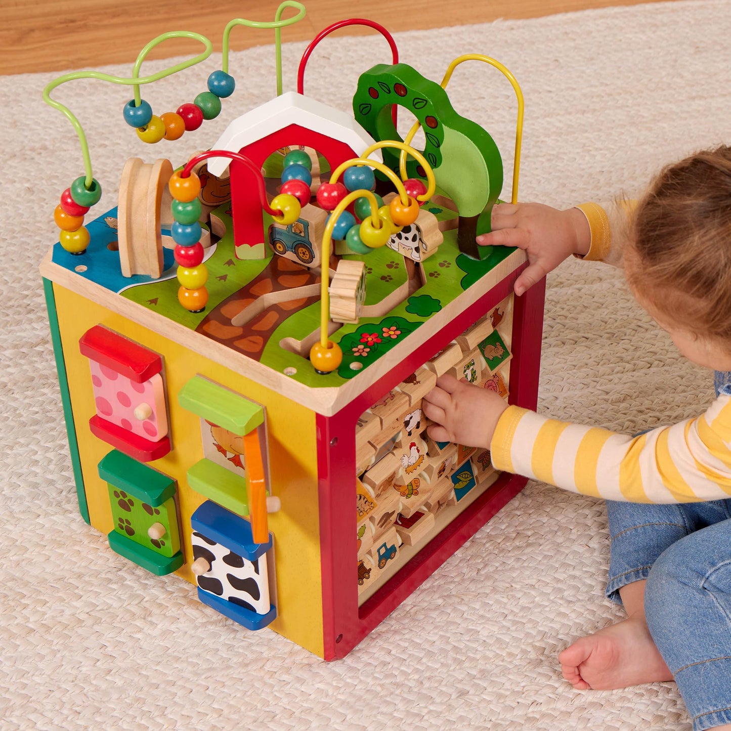 Battat Wooden Activity Cube - 5-Sided Play Center with Bead Maze, Doors
