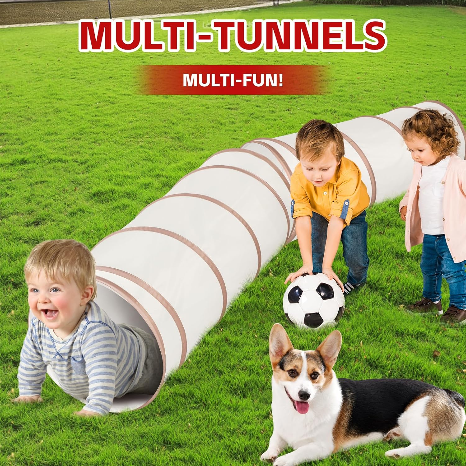 Moncoland Kids Play Tunnel Tent for Toddlers, Pop Up Crawl Tunnel Toy for Baby or Pet with Neutral