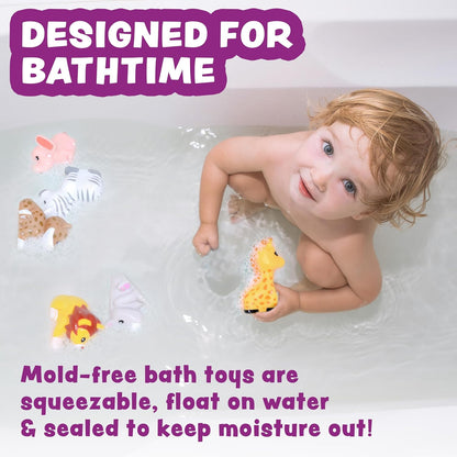 Tub Works® Savanna™ Mold Free Bath Toys, 6 Pack | Sealed, No Hole Bath Toys Design Keeps Moisture