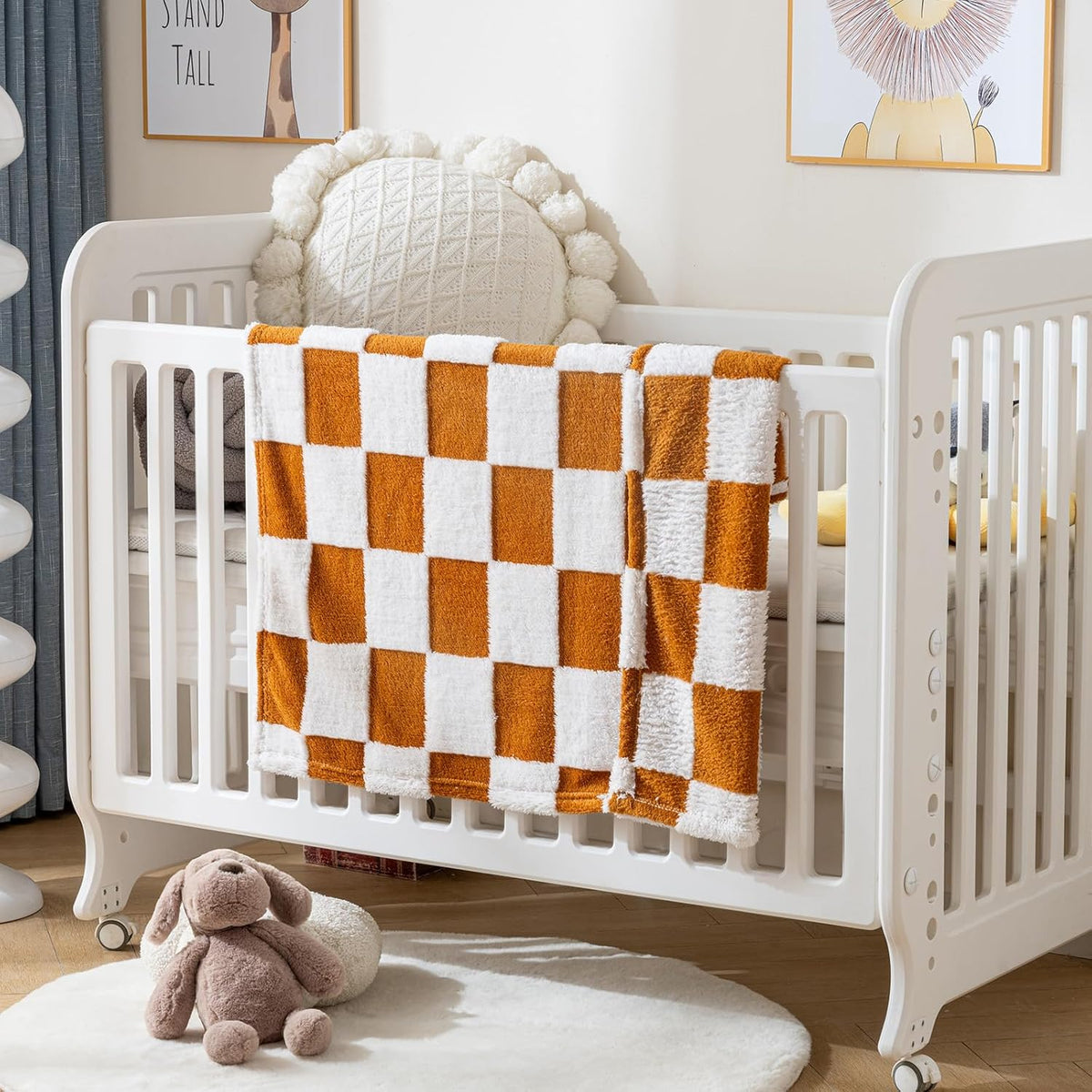 Fleece Baby Blanket for Boys 3D Checkerboard Design, Warm Cozy and Fluffy Infant Newborn Toddler