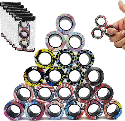 24Pcs Magnetic Rings Fidget Toys Spinner Set,Finger Magnet Rings Endless Hours of Fun ADHD Stress
