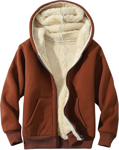 Gihuo Unisex Boy's Girls Winter Warm Sherpa Lined Zip Up Sweatshirt Fleece Jacket Kid's Hoodie